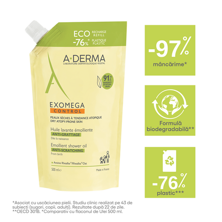 Refill ulei de dus emolient Exomega Control, 500 ml, A-Derma 671948