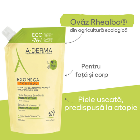 Refill ulei de dus emolient Exomega Control, 500 ml, A-Derma 671947
