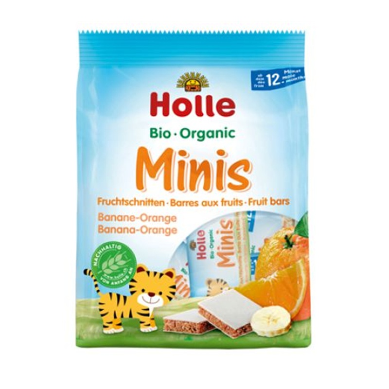 Batoane Bio cu banane si portocale Minis Fruit, 8x12.5 g, Holle Baby