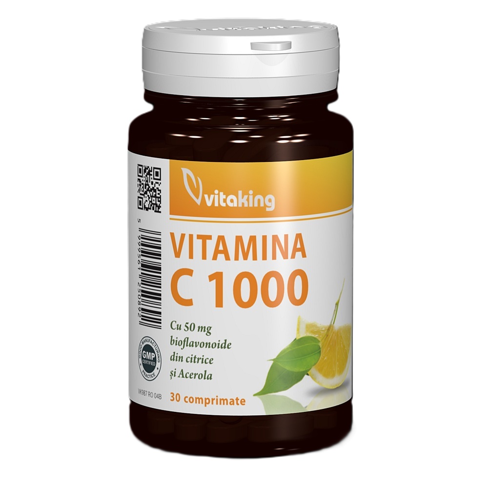 Vitamina C cu bioflavonoide, acerola si macese, 1000 mg, 30 comprimate, Vitaking