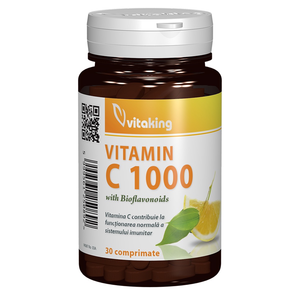 Vitamina C cu bioflavonoide, acerola si macese, 1000 mg, 30 comprimate, Vitaking