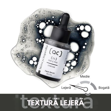 Ser facial exfoliant cu carbune si complex 5% AHA + PHA, 30 ml, Skincyclopedia 672218