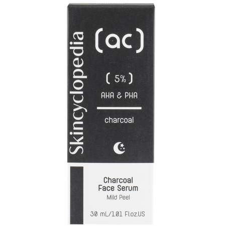 Ser facial exfoliant cu carbune si complex 5% AHA + PHA, 30 ml, Skincyclopedia