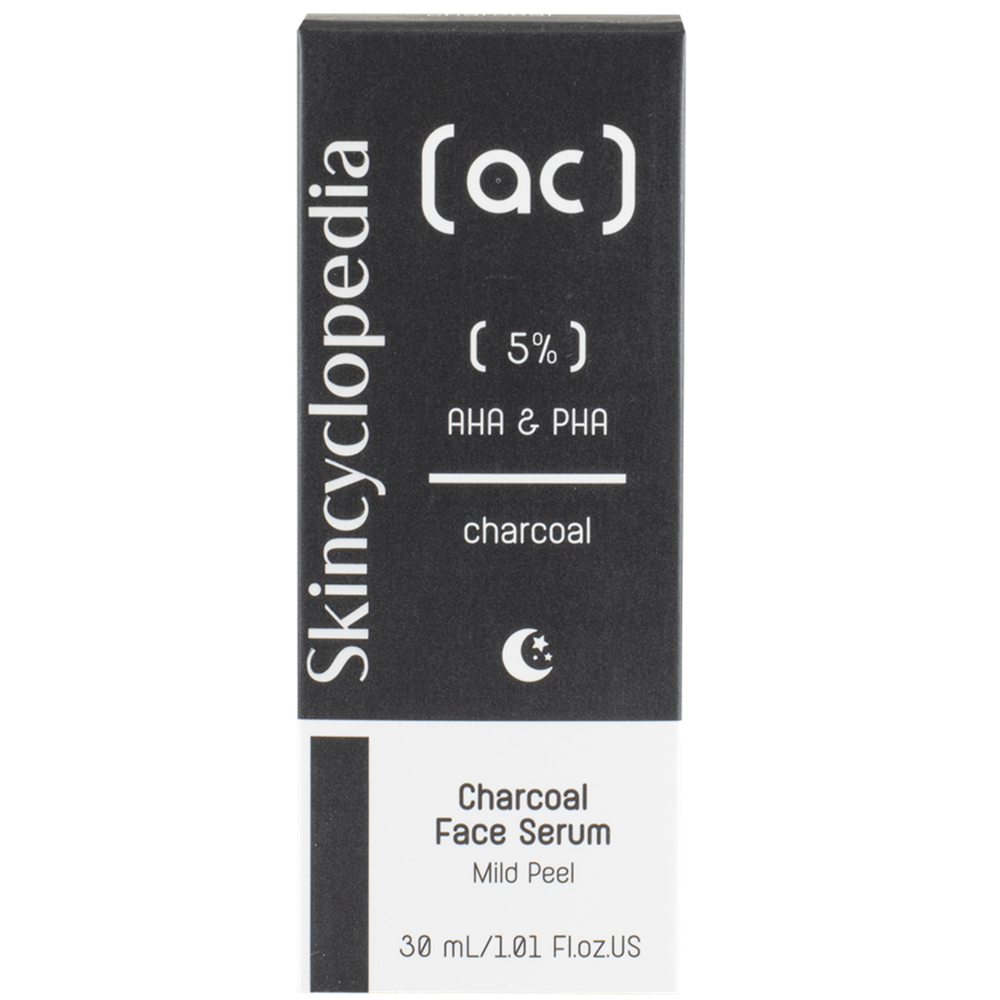Ser facial exfoliant cu carbune si complex 5% AHA + PHA, 30 ml, Skincyclopedia