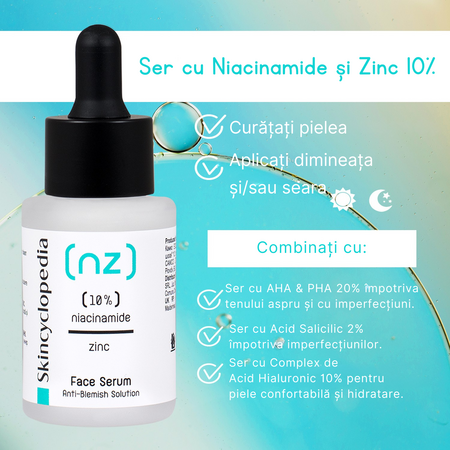 Ser pentru tenul predispus la acnee cu 10 % niacinamida si 1% zinc NZ, 30 ml, Skincyclopedia 672323
