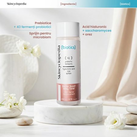 Toner hidratant cu acid hialuronic, extract de orez si ectoina Biotics, 200 ml, Skincyclopedia 698936