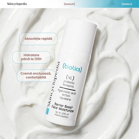 Crema de fata hidratanta cu acid hialuronic, ectoina si squalane Biotics, 50 ml, Skincyclopedia 698962