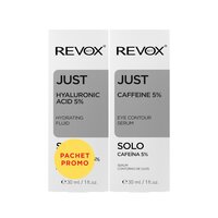 Pachet Fluid hidratant cu 5% acid hialuronic 30 ml + Serum pentru conturul ochilor cu cafeina 5% 30 ml Just, Revox