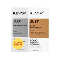 Pachet Serum hidratant cu 10% niacinamide 30 ml + Crema de zi cu protectie solara SPF50 si acid hialuronic 30 ml Just, Revox