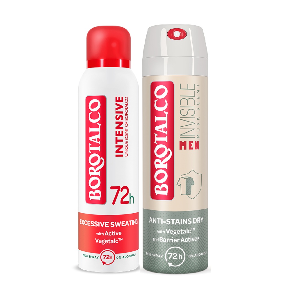 Pachet Deodorant spray antiperspirant Intensive 150 ml + Deodorant spray antiperspirant Invisible Men 150 ml, Borotalco