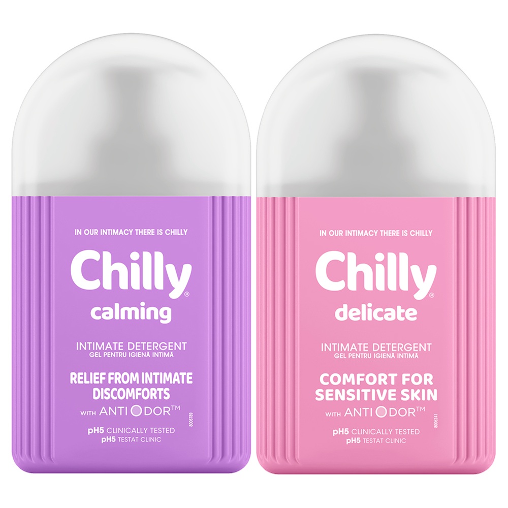 Pachet Gel pentru igiena intima Delicate 200 ml + Gel pentru igiena intima Calming 200 ml, Chilly