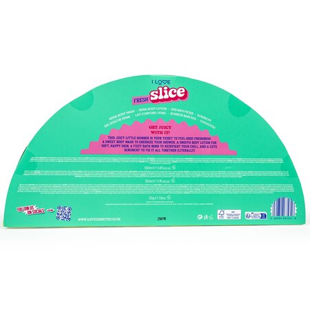 Set gel de dus 100ml + lotiune de corp 150ml + bomba de baie efervescenta 50g + elastic de par Fresh Slice, I Love 672819