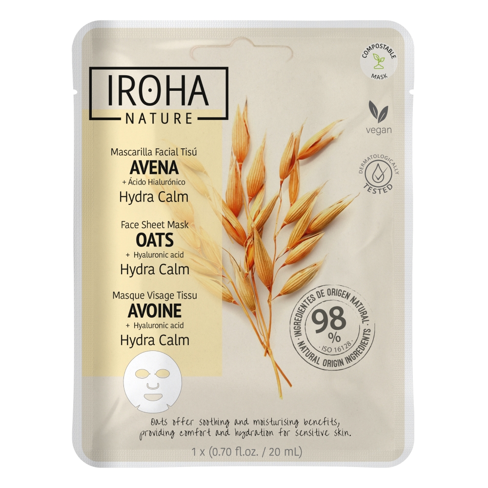 Masca faciala cu efect calmant cu Ovaz + Acid Hialuronic, 20 ml, Iroha