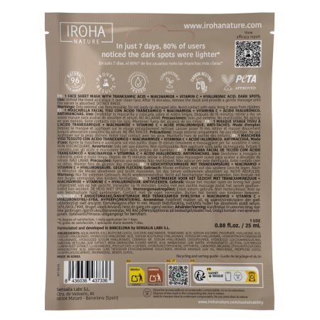 Masca faciala anti-pete pigmentare cu Acid Tranexamic, 25 ml, Iroha 672932