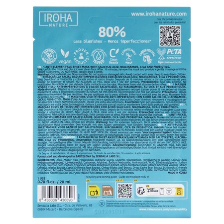 Masca anti-imperfectiuni cu Acid Salicilic, Acne Prone Skin, 20 ml, Iroha 672934