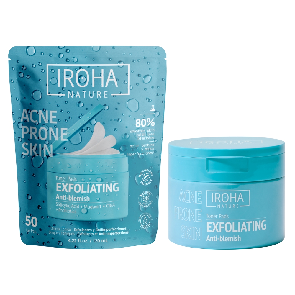 Dischete faciale anti-imperfectiuni, exfoliante, Acne Prone Skin, 50 bucati, Iroha