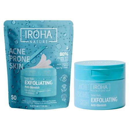 Dischete faciale anti-imperfectiuni, exfoliante, 50 bucati, Iroha