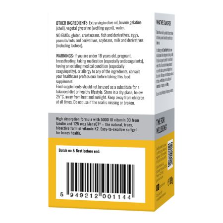 Vitamina D3 + K2 Ultra Good Routine, 30 capsule gelatinoase moi, Secom 711355