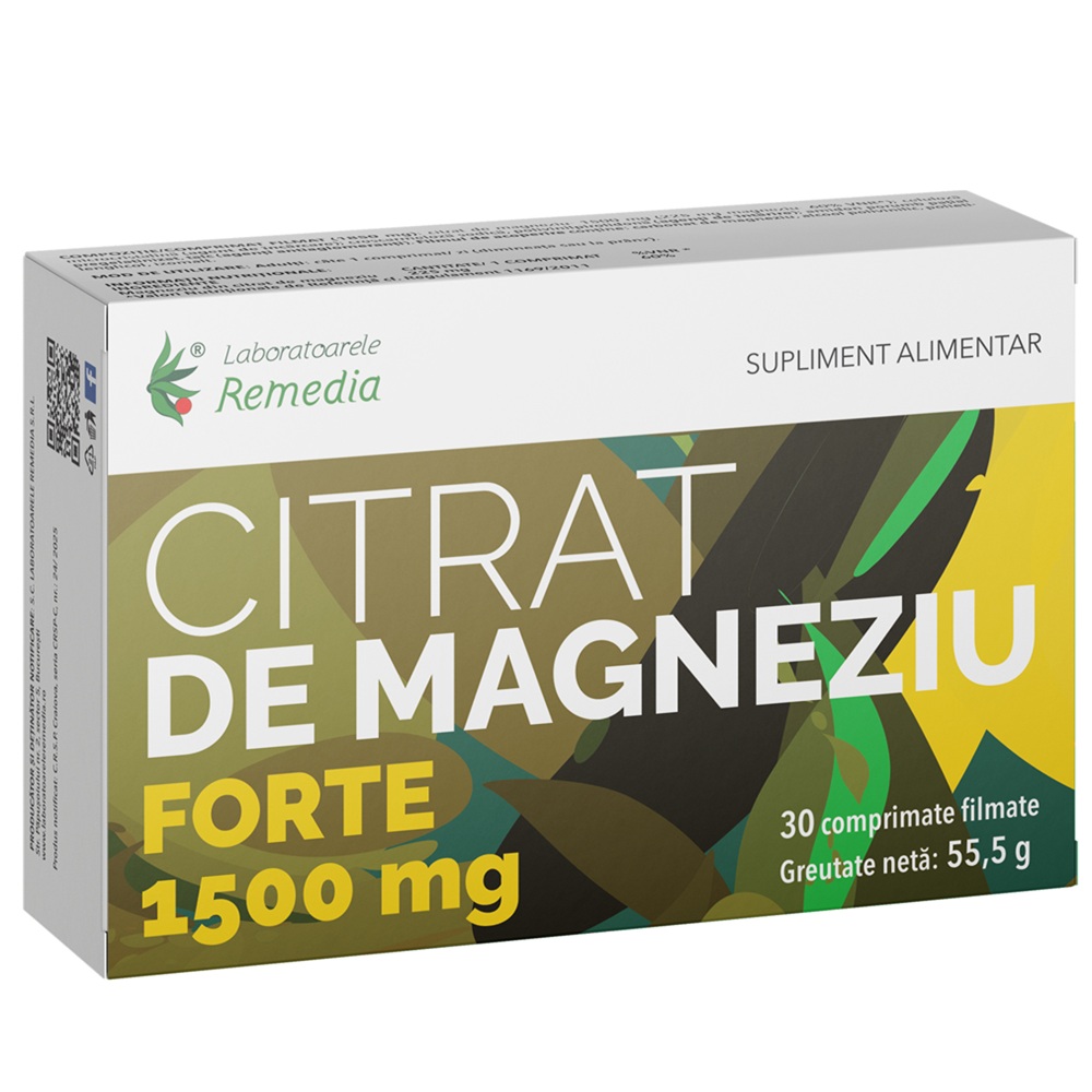 Citrat de Magneziu Forte, 1500 mg, 30 capsule, Remedia