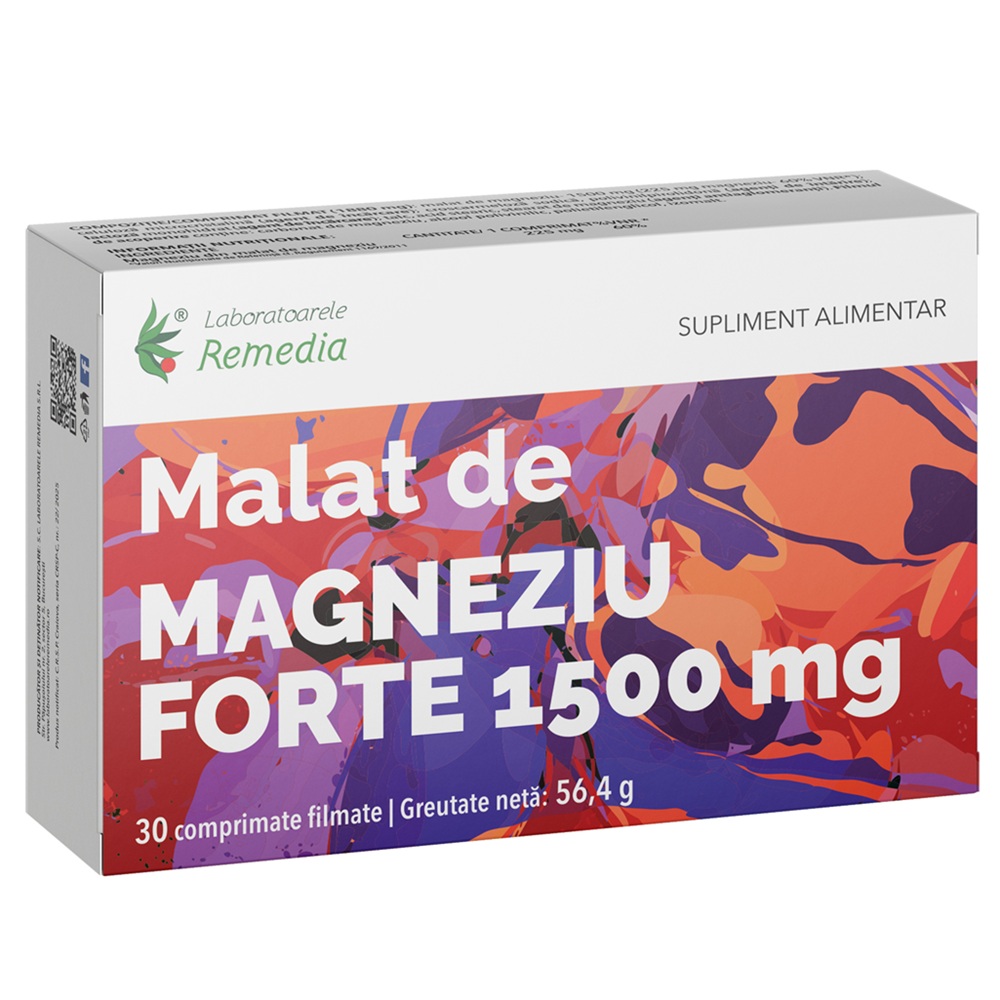 Malat de Magneziu Forte, 1500 mg, 30 comprimate filmate, Remedia