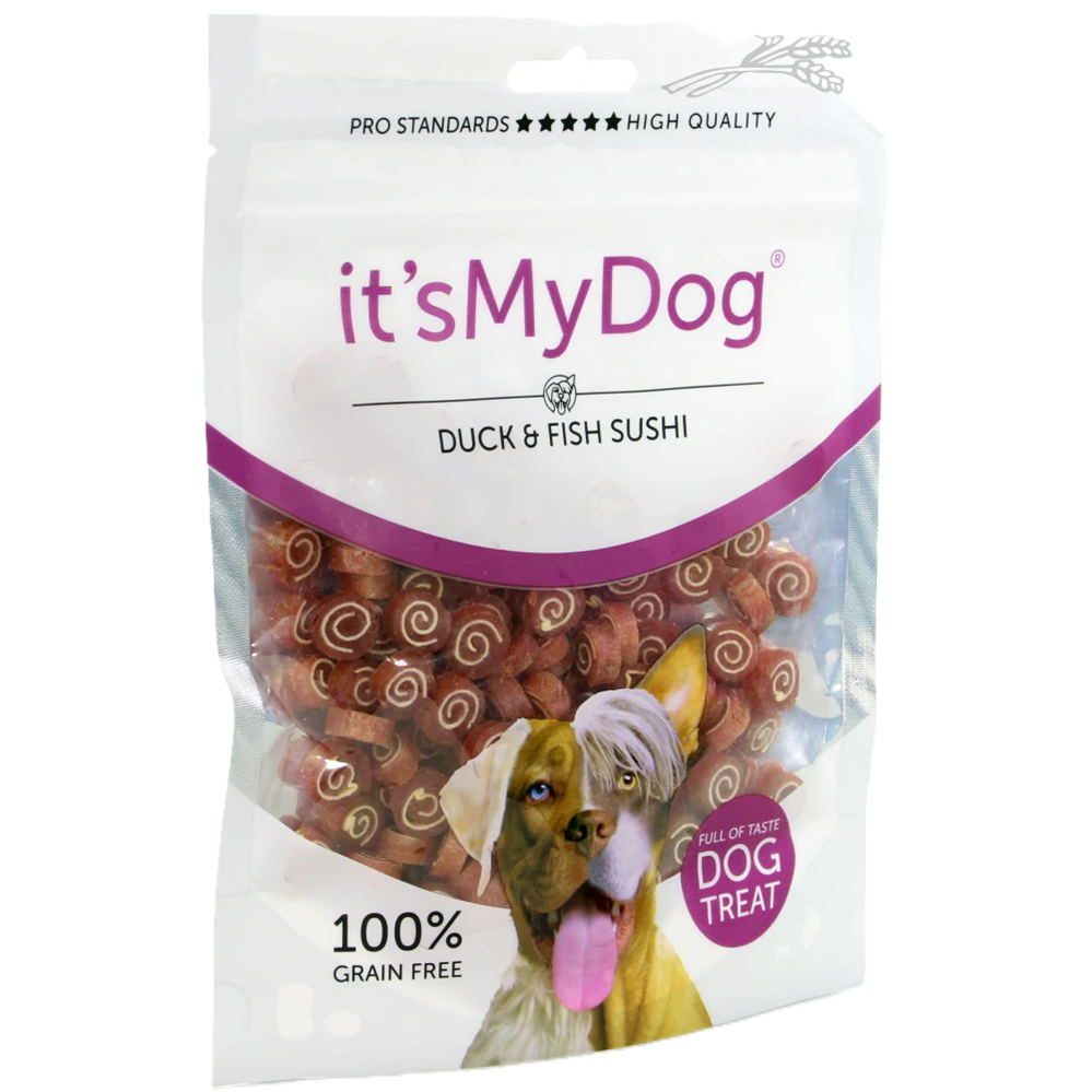 Recompense sub forma de sushi cu rata si peste pentru caini It'S My Dog, 85 g, Natural Health