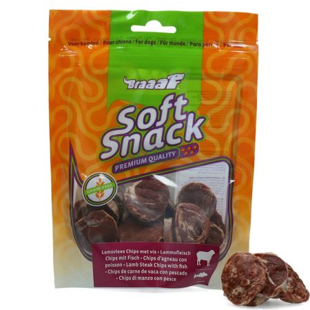 Recompense pentru caini chips cu miel si peste, 85 g, Braaaf