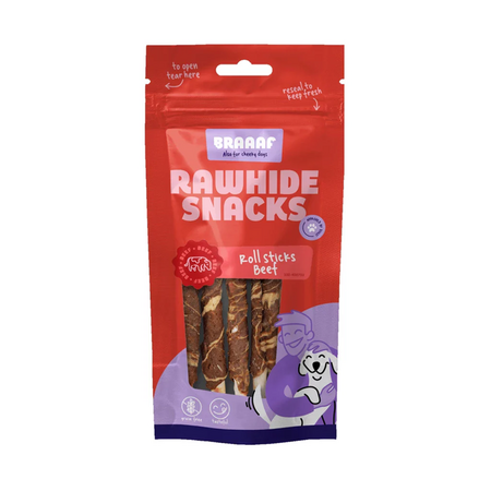 Recompense pentru caini Roll Sticks Beef, 80 g, Braaaf