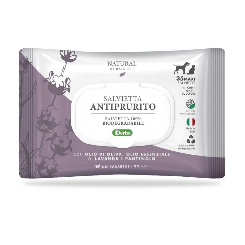 Servetele umede anti-mancarime cu lavanda, ulei de masline si pantenol, 35 bucati, Natural Derma Pet
