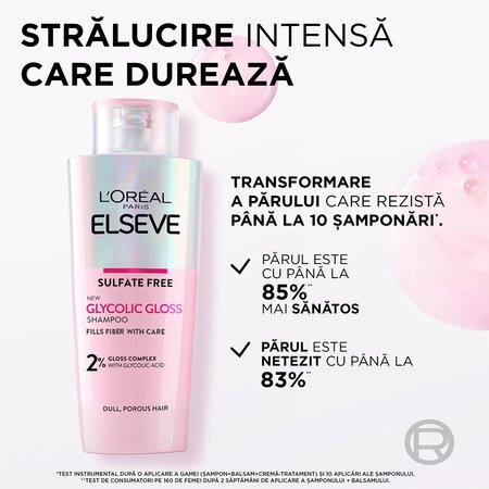 Pachet Glycolic Gloss Sampon, 200 ml + Balsam, 150 ml + Crema-tratament, 200 ml, Elseve 673703