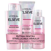 Pachet Glycolic Gloss Sampon, 200 ml + Balsam, 150 ml + Crema-tratament, 200 ml, Elseve