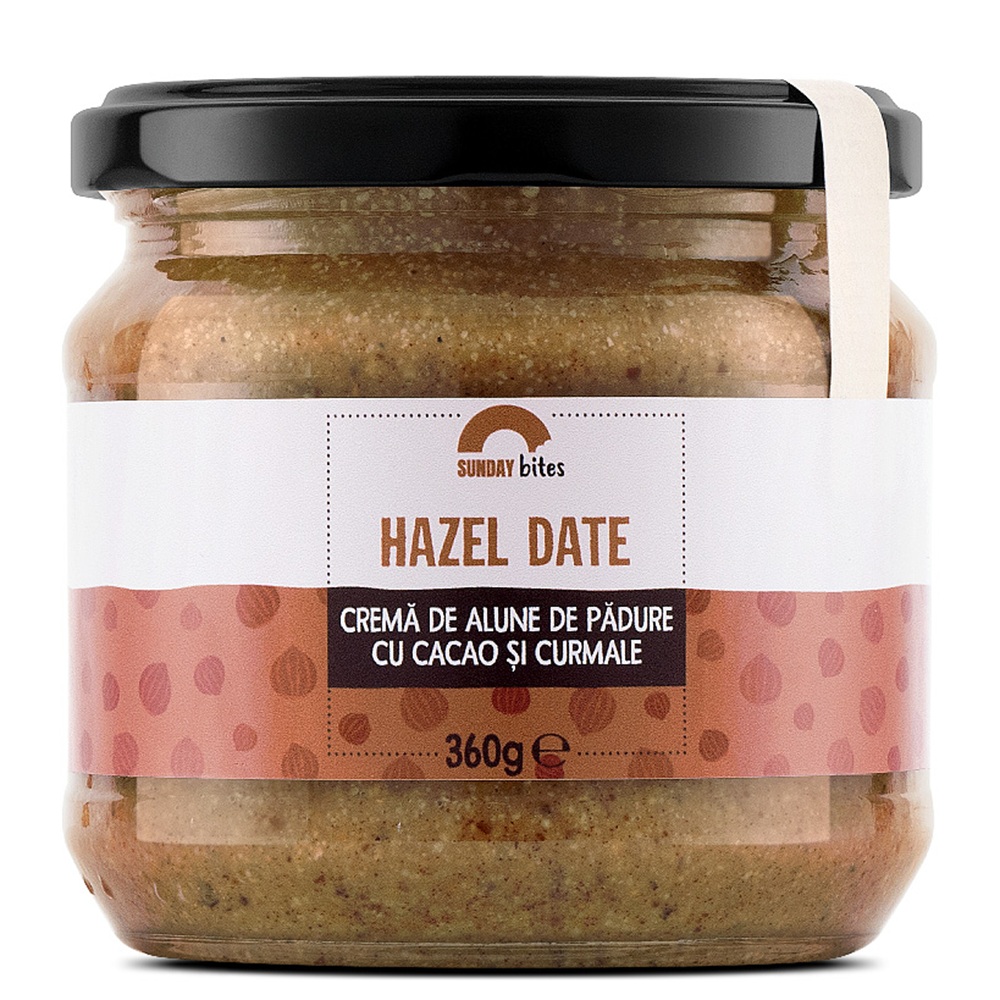 Crema de alune de padure cu cacao si curmale Hazel Date, 360 g, Sunday Bites