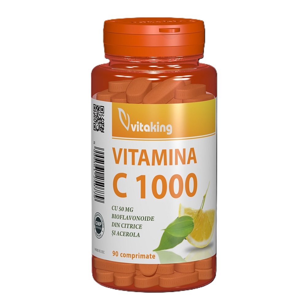 Vitamina C cu bioflavonoide, acerola si macese, 1000 mg, 90 tablete, Vitaking