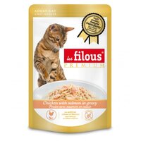 Hrana umeda cu pui si somon in sos pentru pisici, 80 g, Les Filous