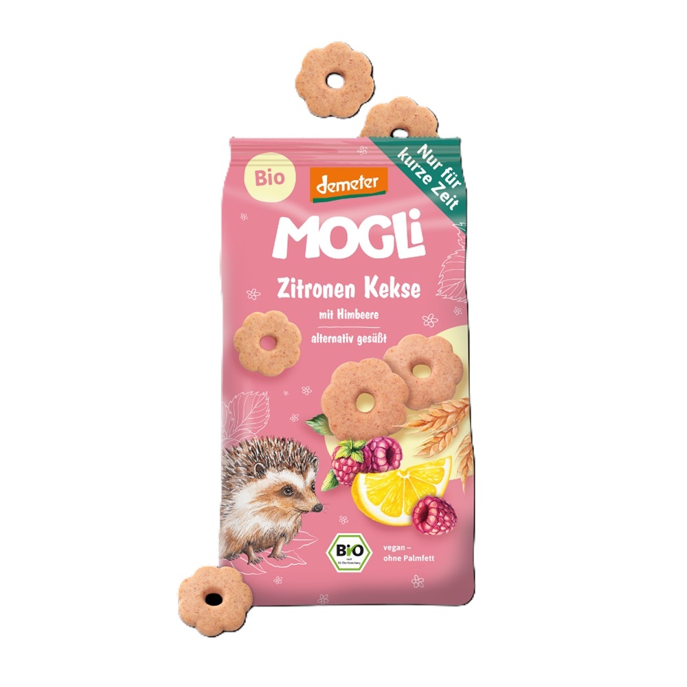 Biscuiti Bio cu Lamaie si Zmeura, 125 g, Mogli