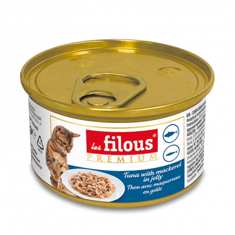 Hrana umeda cu ton si macrou in aspic pentru pisici, 85 g, Les Filous