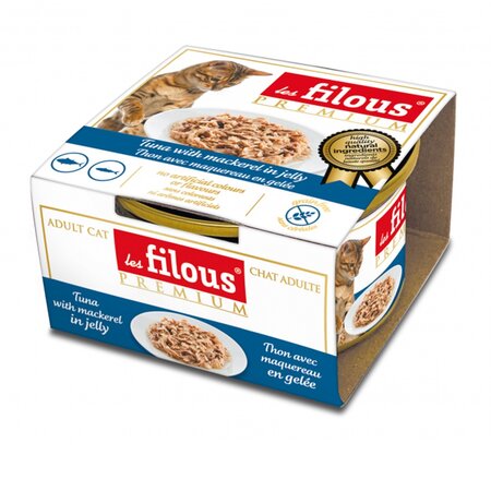 Hrana umeda cu ton si macrou in aspic pentru pisici, 85 g, Les Filous 673981