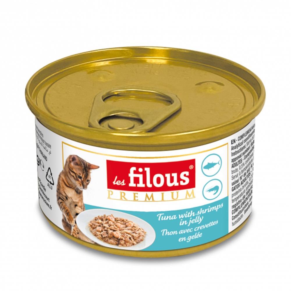 Hrana umeda cu ton si creveti in aspic pentru pisici, 85 g, Les Filous