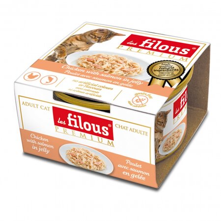 Hrana umeda cu pui si somon in aspic pentru pisici, 85 g, Les Filous 673994