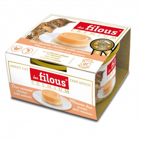 Hrana umeda cu pui si somon pentru pisici Duo Mousse, 85 g, Les Filous 674003