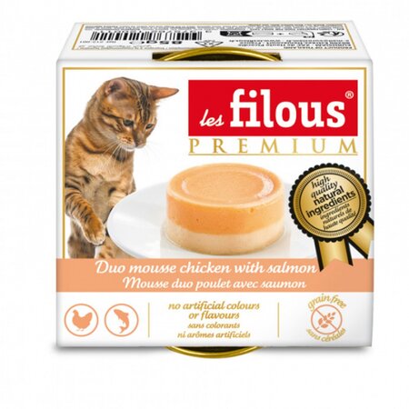 Hrana umeda cu pui si somon pentru pisici Duo Mousse, 85 g, Les Filous 674004