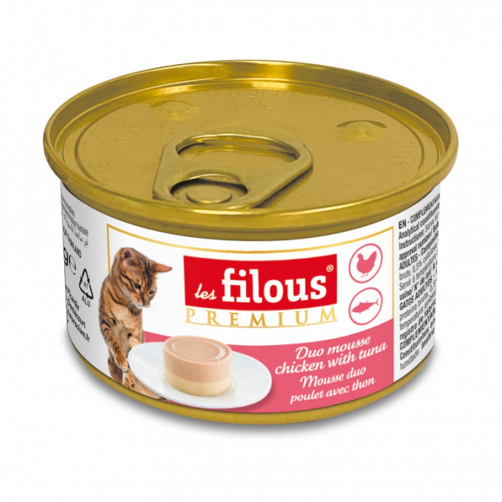 Hrana umeda cu pui si ton pentru pisici Duo Mousse, 85 g, Les Filous