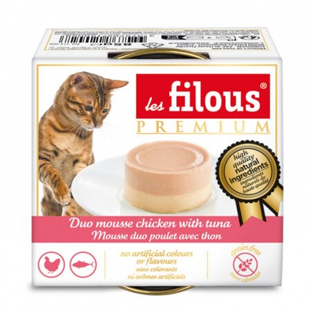 Hrana umeda cu pui si ton pentru pisici Duo Mousse, 85 g, Les Filous 674008