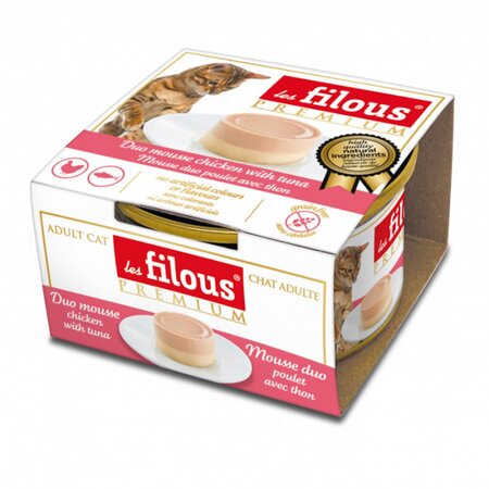 Hrana umeda cu pui si ton pentru pisici Duo Mousse, 85 g, Les Filous 674007
