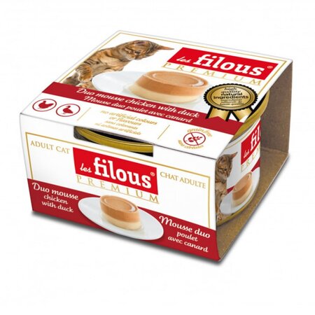 Hrana umeda cu pui si rata pentru pisici Duo Mousse, 85 g, Les Filous 674013