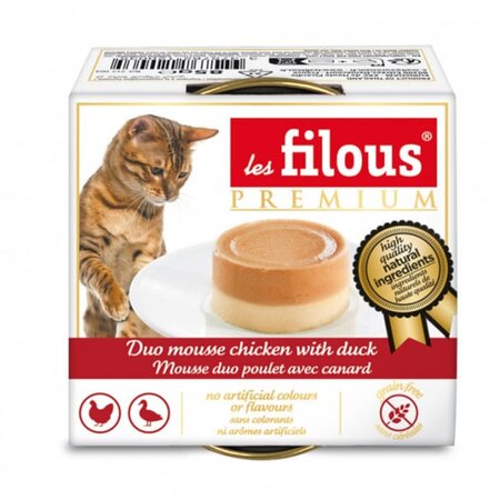 Hrana umeda cu pui si rata pentru pisici Duo Mousse, 85 g, Les Filous 674014