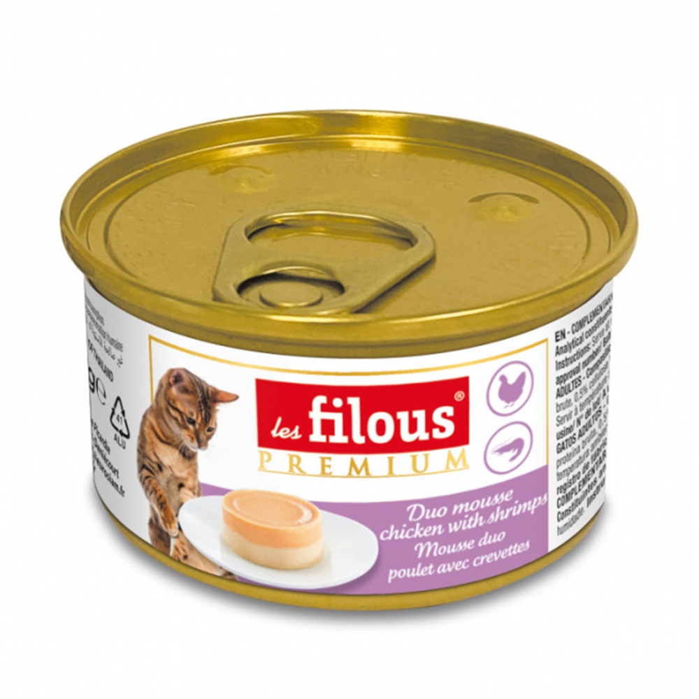 Hrana umeda cu pui si creveti pentru pisici Duo Mousse, 85 g, Les Filous