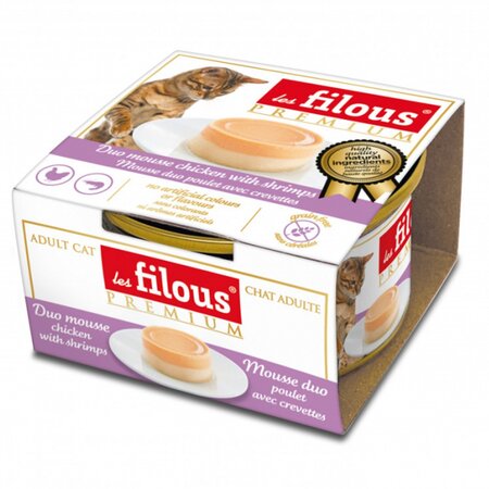 Hrana umeda cu pui si creveti pentru pisici Duo Mousse, 85 g, Les Filous 674017