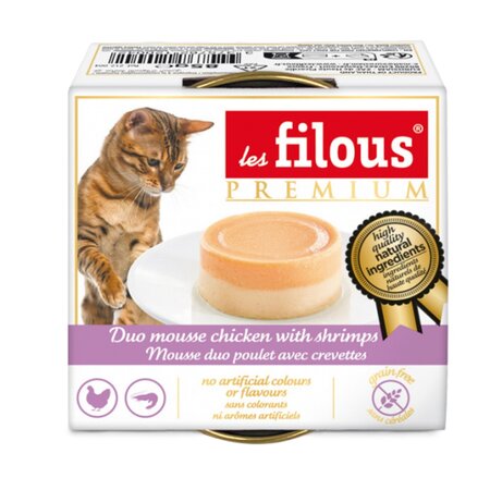 Hrana umeda cu pui si creveti pentru pisici Duo Mousse, 85 g, Les Filous 674018