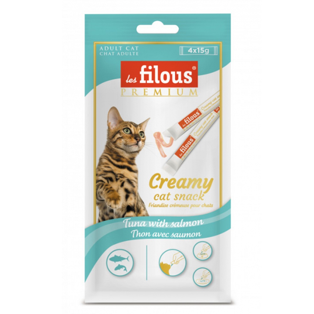 Recompense cu ton si somon pentru pisici Creamy, 4x15 g, Les Filous