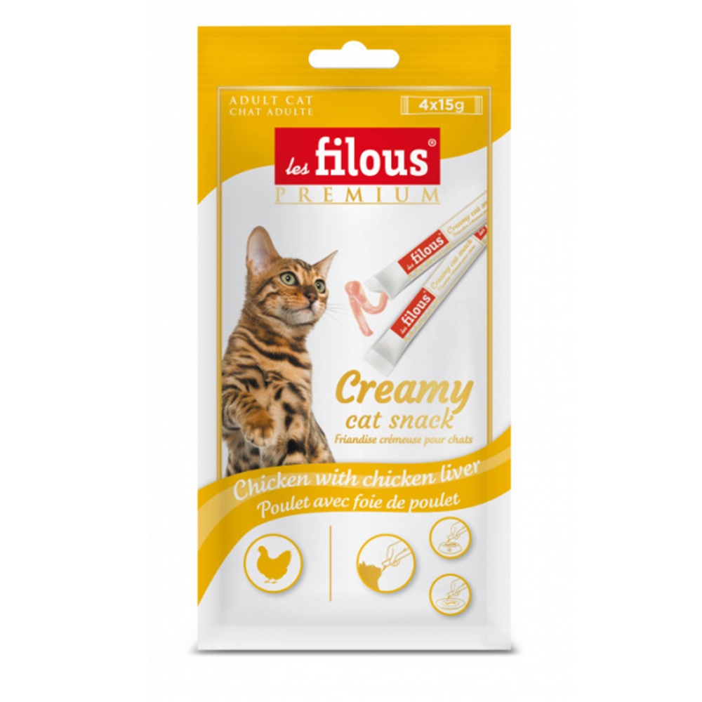 Recompense cu pui si ficat pentru pisici Creamy, 4x15 g, Les Filous